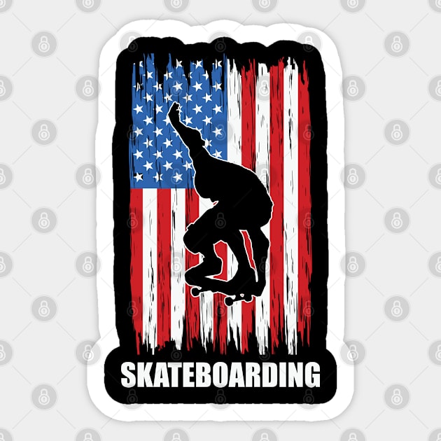 American Flag Skateboarding Sticker by  Big Foot Shirt Shop